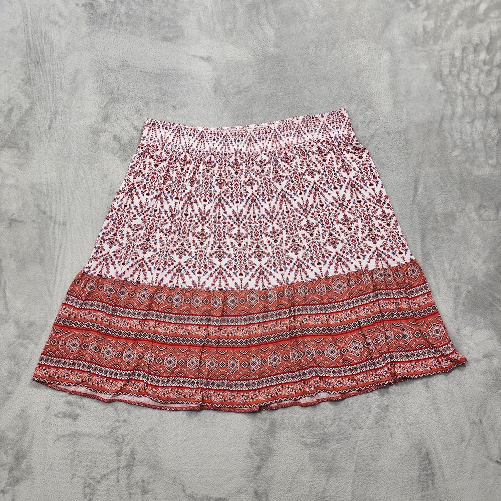 St. John's Bay Skirt Womens XL Red Floral Boho Peasant Pull On Stretch Rayon